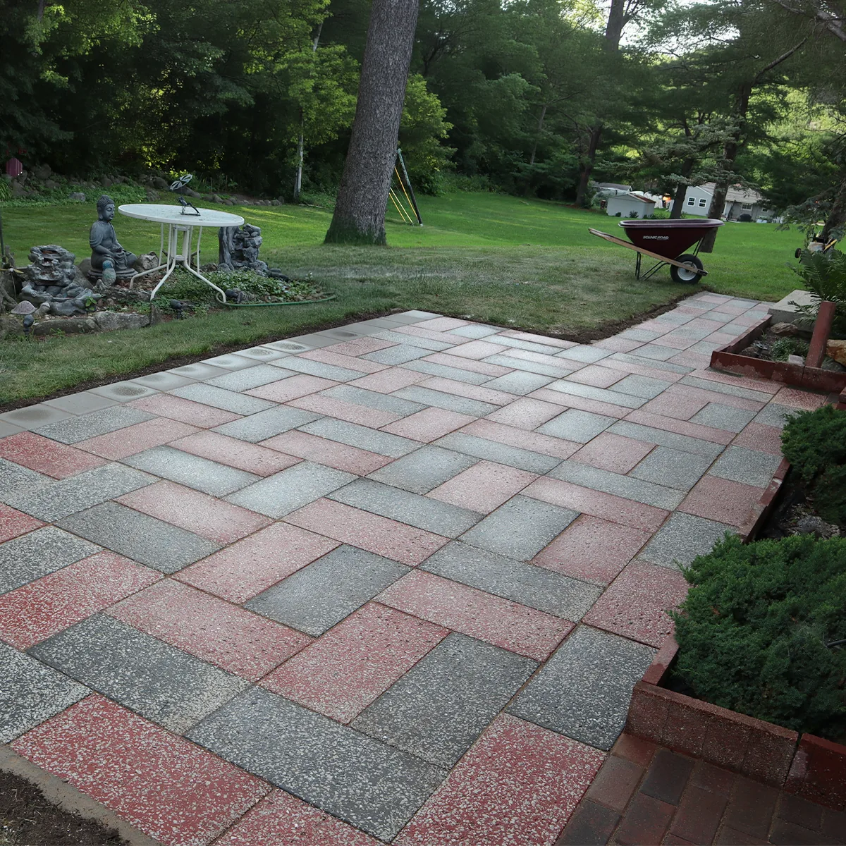 Pewaukee patio after base repair and paver reinstallation