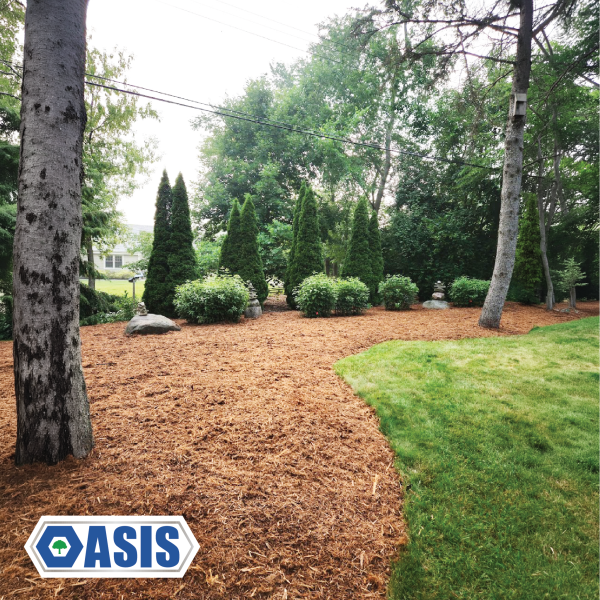 Fresh mulch installation for residential landscape beds in Waukesha County